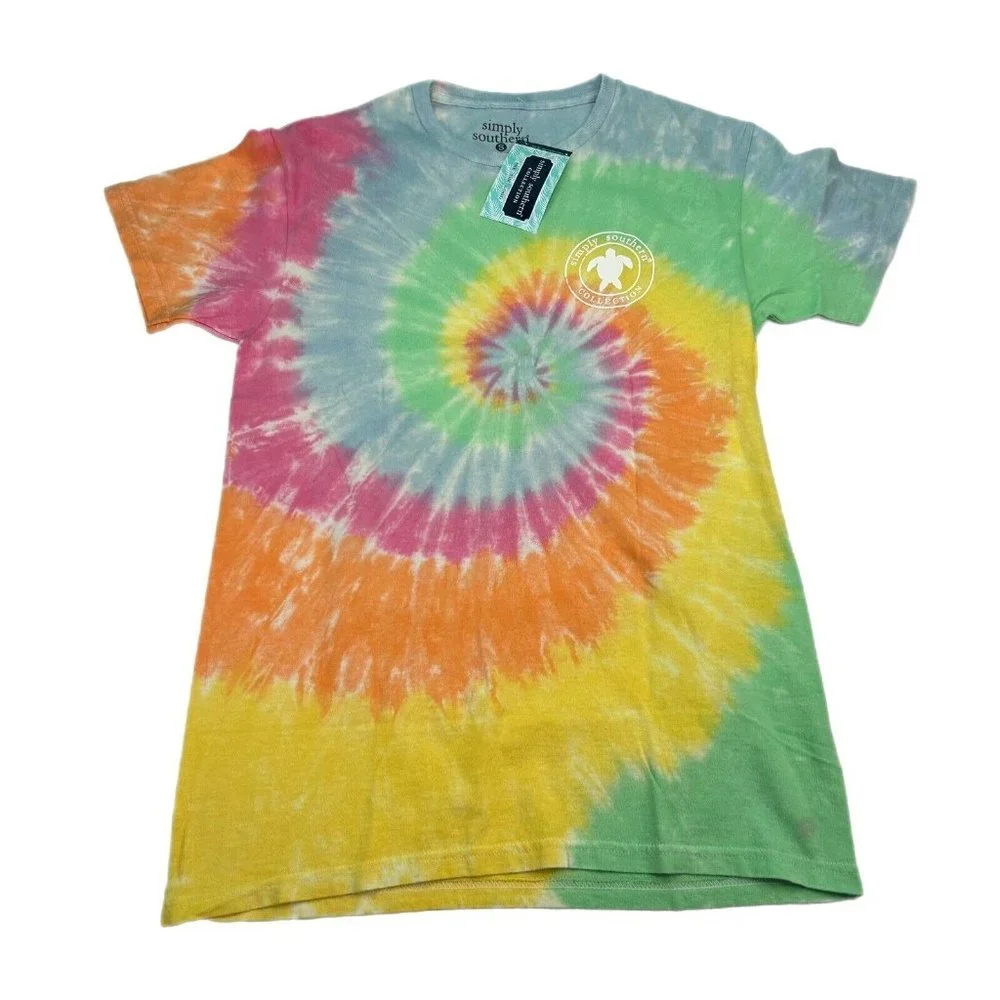 Simply Southern T-Shirt Womens Small Tie Dye Sea Turtle Daisy Pink Blue - Picture 3 of 7